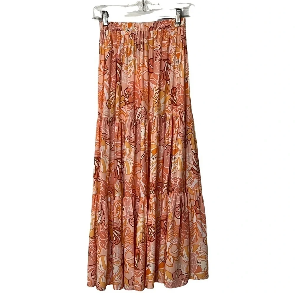 NWT Hello Molly Tiered Ruffled Maxi Skirt XS Tangerine fairy whimsical flowing - Picture 2 of 8